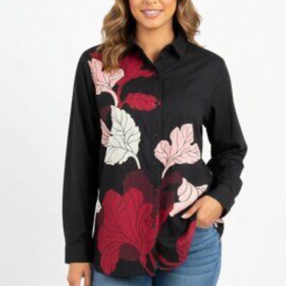 Chicos Wrinkle Resistant Button Front Floral Top … - image 1